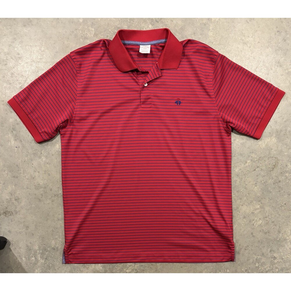 Brooks Brothers 1818 Men L Performance Polo Shirt Original Fit Red Blue Stripes